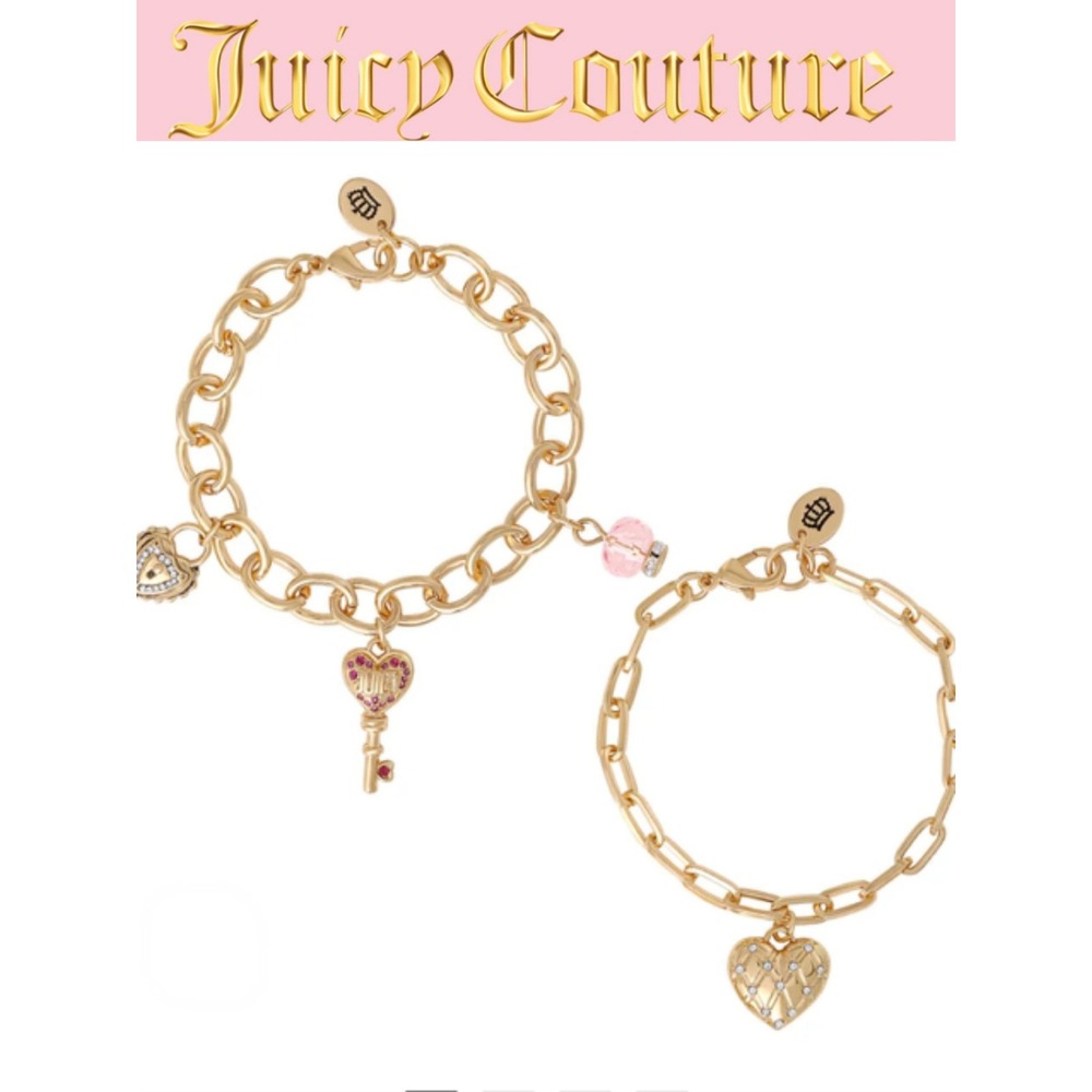 Juicy Couture Gold Heart Lock & Key Charm Bracelet Set